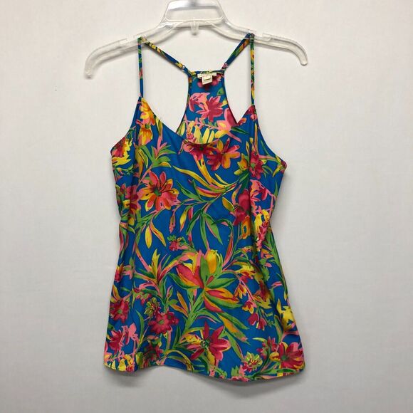 J Crew Women Hawaiian Tropical Racerback Cami Tank Top Size 4 Blouse B276 -4 - Picture 1 of 12